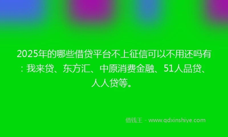 2025年的哪些借贷平台不上征信可以不用还吗有：我来贷、东方汇、中原消费金融、51人品贷、人人贷等。