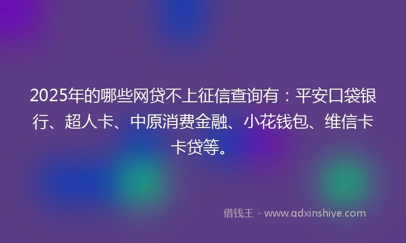 2025年的哪些网贷不上征信查询有：平安口袋银行、超人卡、中原消费金融、小花钱包、维信卡卡贷等。