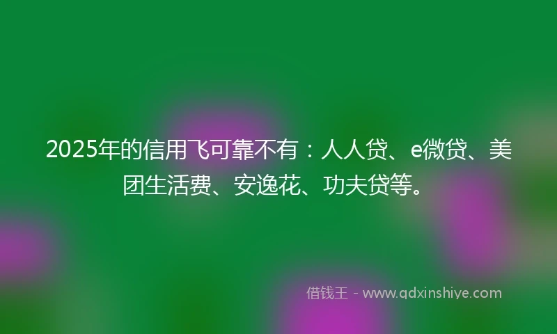 2025年的信用飞可靠不有：人人贷、e微贷、美团生活费、安逸花、功夫贷等。