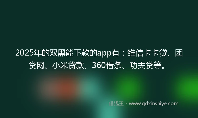 2025年的双黑能下款的app有：维信卡卡贷、团贷网、小米贷款、360借条、功夫贷等。