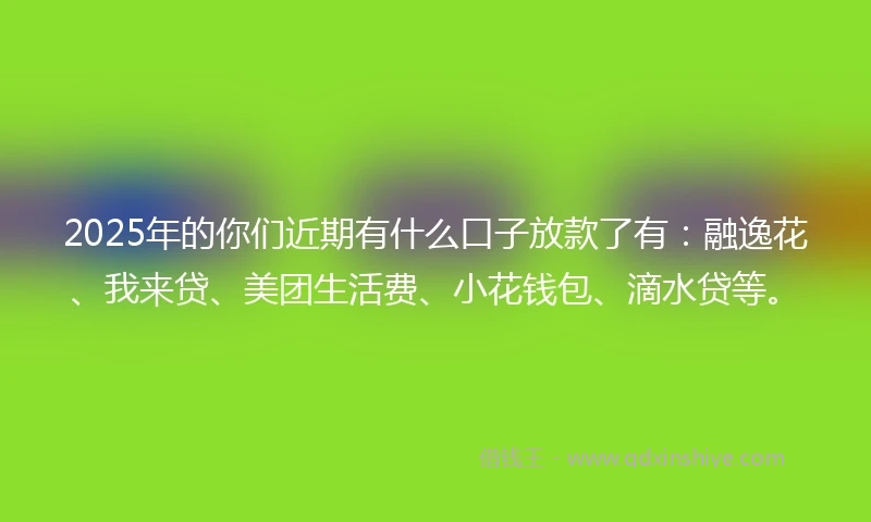 2025年的你们近期有什么口子放款了有：融逸花、我来贷、美团生活费、小花钱包、滴水贷等。