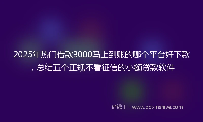2025年热门借款3000马上到账的哪个平台好下款，总结五个正规不看征信的小额贷款软件