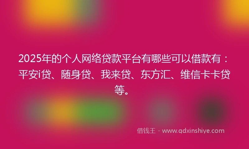 2025年的个人网络贷款平台有哪些可以借款有:平安i贷、随身贷、我来贷、东方汇、维信卡卡贷等。
