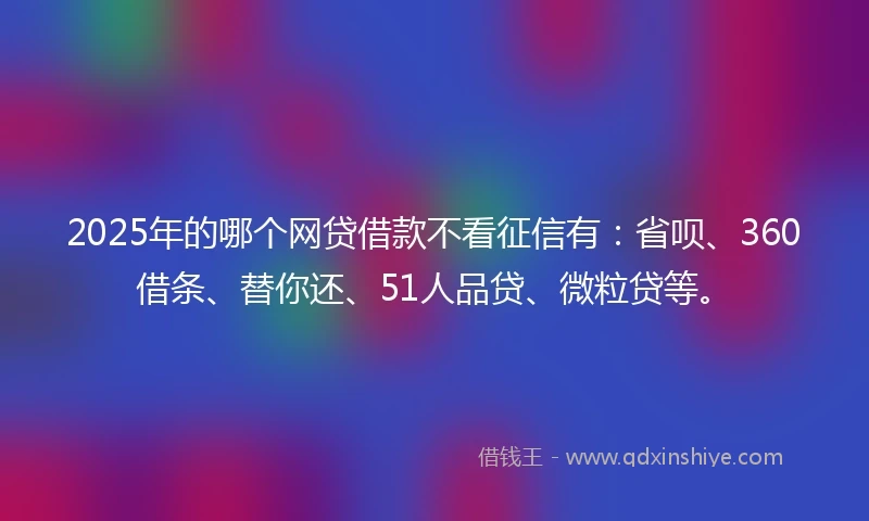 2025年的哪个网贷借款不看征信有：省呗、360借条、替你还、51人品贷、微粒贷等。
