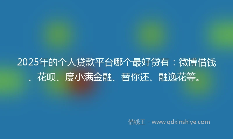 2025年的个人贷款平台哪个最好贷有：微博借钱、花呗、度小满金融、替你还、融逸花等。