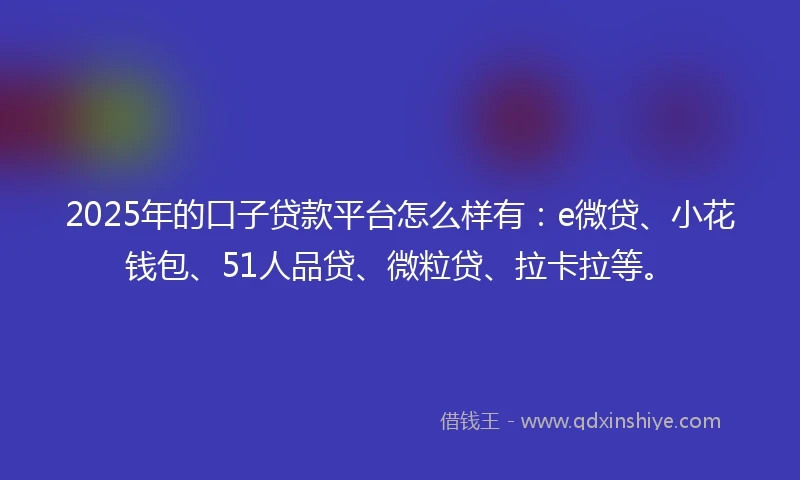 2025年的口子贷款平台怎么样有：e微贷、小花钱包、51人品贷、微粒贷、拉卡拉等。