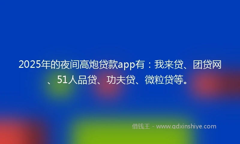2025年的夜间高炮贷款app有:我来贷、团贷网、51人品贷、功夫贷、微粒贷等。