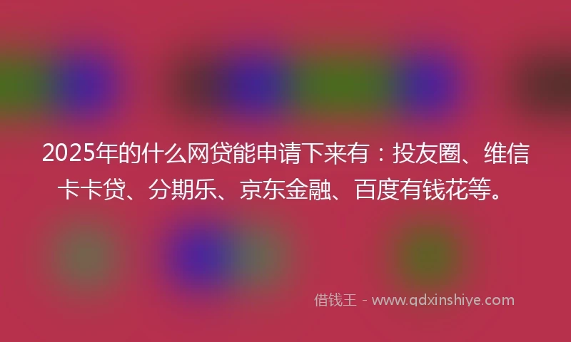 2025年的什么网贷能申请下来有：投友圈、维信卡卡贷、分期乐、京东金融、百度有钱花等。