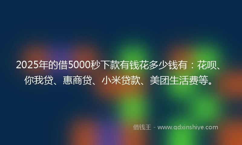 2025年的借5000秒下款有钱花多少钱有：花呗、你我贷、惠商贷、小米贷款、美团生活费等。