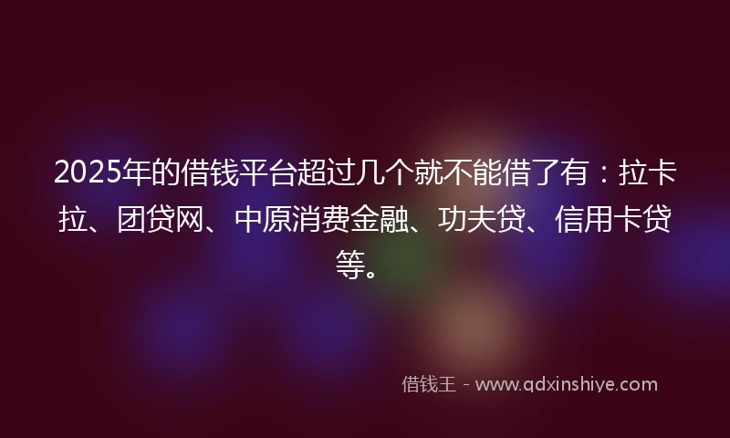 2025年的借钱平台超过几个就不能借了有：拉卡拉、团贷网、中原消费金融、功夫贷、信用卡贷等。