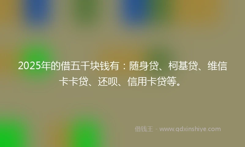 2025年的借五千块钱有：随身贷、柯基贷、维信卡卡贷、还呗、信用卡贷等。
