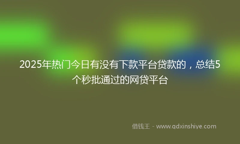 2025年热门今日有没有下款平台贷款的，总结5个秒批通过的网贷平台