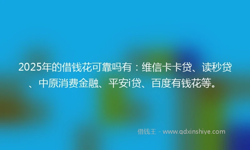 2025年的借钱花可靠吗有:维信卡卡贷、读秒贷、中原消费金融、平安i贷、百度有钱花等。