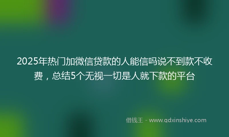 2025年热门加微信贷款的人能信吗说不到款不收费，总结5个无视一切是人就下款的平台
