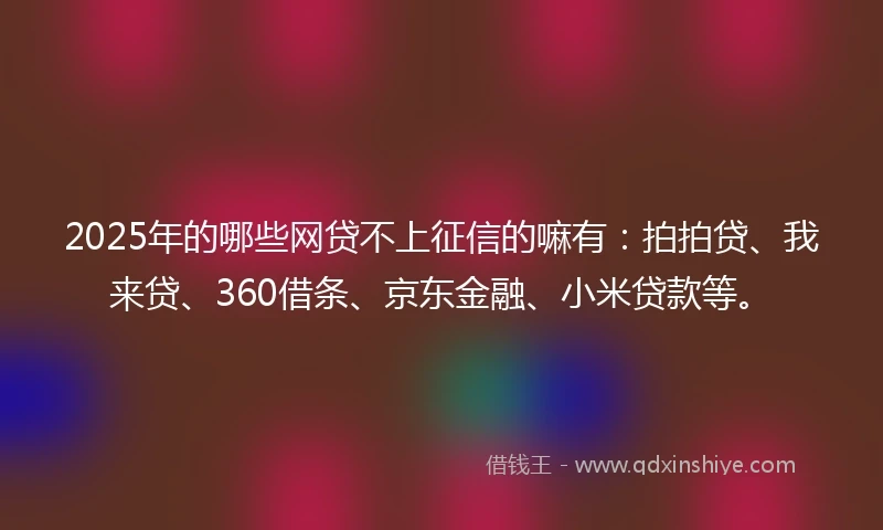 2025年的哪些网贷不上征信的嘛有：拍拍贷、我来贷、360借条、京东金融、小米贷款等。