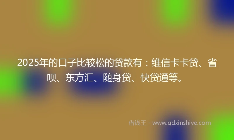 2025年的口子比较松的贷款有：维信卡卡贷、省呗、东方汇、随身贷、快贷通等。