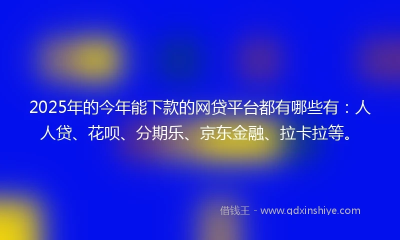 2025年的今年能下款的网贷平台都有哪些有：人人贷、花呗、分期乐、京东金融、拉卡拉等。