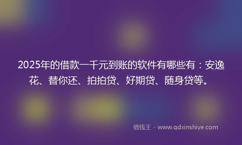2025年的借款一千元到账的软件有哪些有:安逸花、替你还、拍拍贷、好期贷、随身贷等。