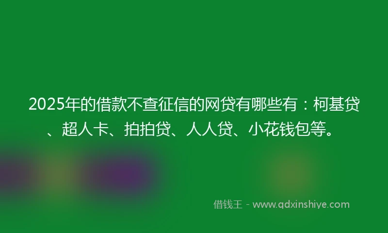 2025年的借款不查征信的网贷有哪些有：柯基贷、超人卡、拍拍贷、人人贷、小花钱包等。