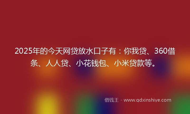 2025年的今天网贷放水口子有：你我贷、360借条、人人贷、小花钱包、小米贷款等。