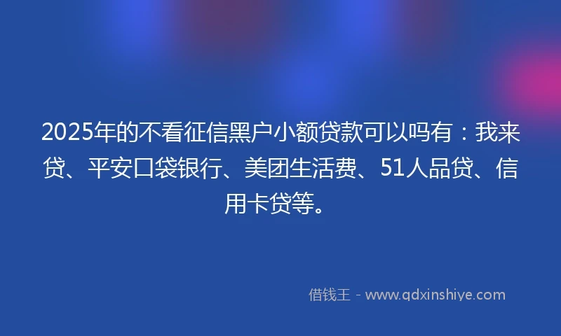 2025年的不看征信黑户小额贷款可以吗有:我来贷、平安口袋银行、美团生活费、51人品贷、信用卡贷等。