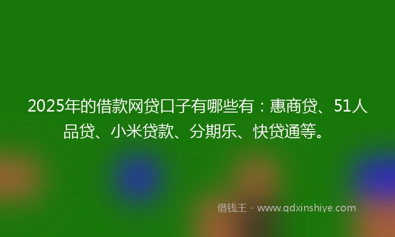2025年的借款网贷口子有哪些有:惠商贷、51人品贷、小米贷款、分期乐、快贷通等。