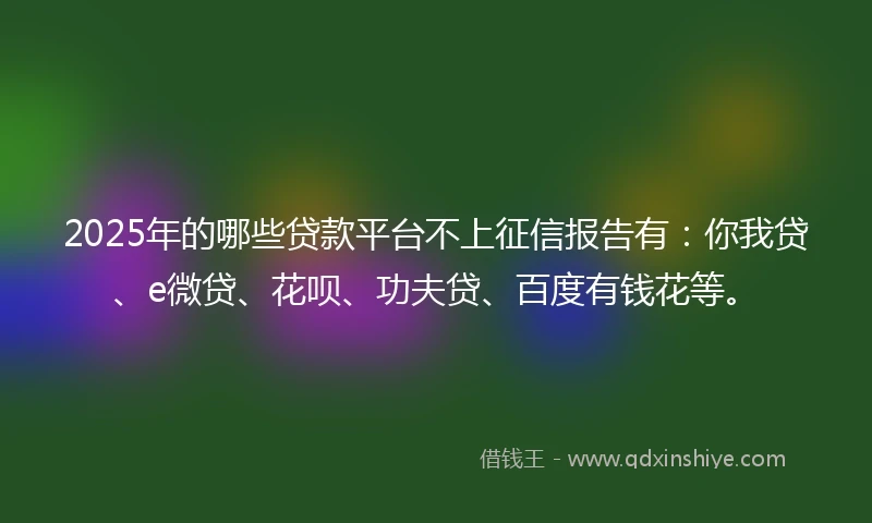 2025年的哪些贷款平台不上征信报告有：你我贷、e微贷、花呗、功夫贷、百度有钱花等。