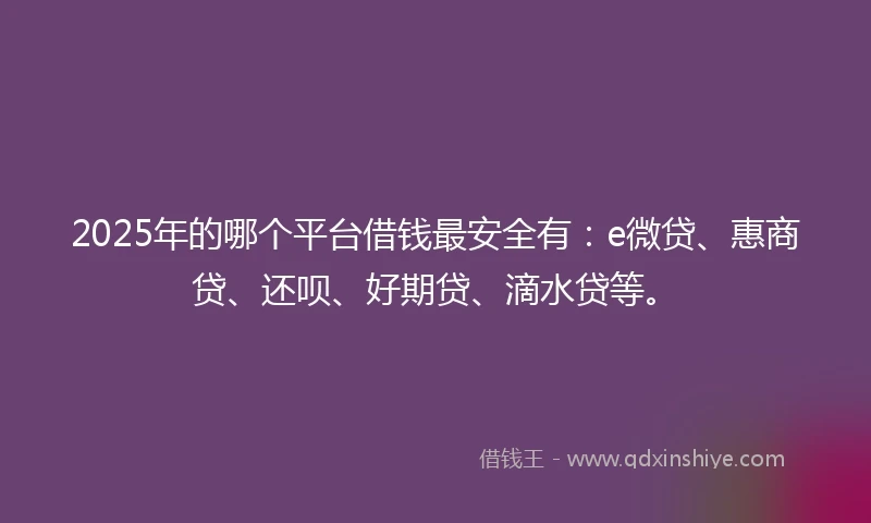 2025年的哪个平台借钱最安全有:e微贷、惠商贷、还呗、好期贷、滴水贷等。