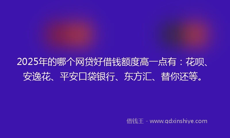2025年的哪个网贷好借钱额度高一点有：花呗、安逸花、平安口袋银行、东方汇、替你还等。