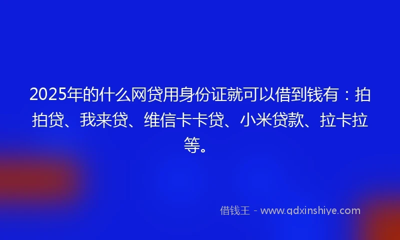2025年的什么网贷用身份证就可以借到钱有：拍拍贷、我来贷、维信卡卡贷、小米贷款、拉卡拉等。