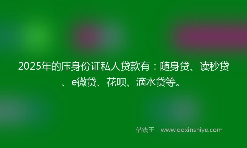 2025年的压身份证私人贷款有：随身贷、读秒贷、e微贷、花呗、滴水贷等。