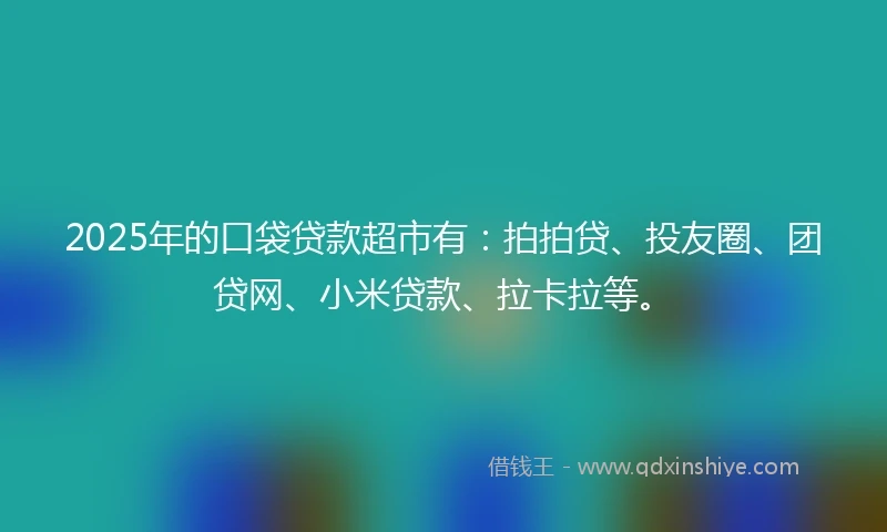2025年的口袋贷款超市有：拍拍贷、投友圈、团贷网、小米贷款、拉卡拉等。