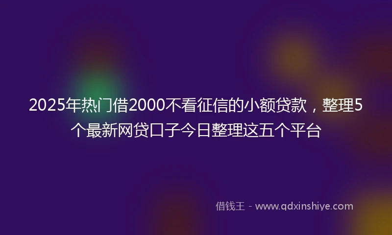 2025年热门借2000不看征信的小额贷款，整理5个最新网贷口子今日整理这五个平台