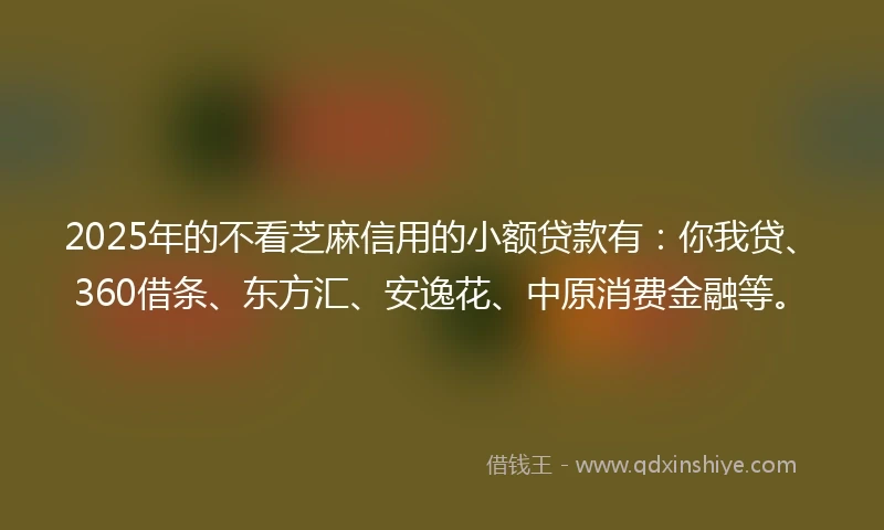 2025年的不看芝麻信用的小额贷款有：你我贷、360借条、东方汇、安逸花、中原消费金融等。