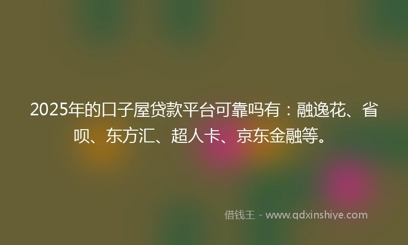 2025年的口子屋贷款平台可靠吗有：融逸花、省呗、东方汇、超人卡、京东金融等。