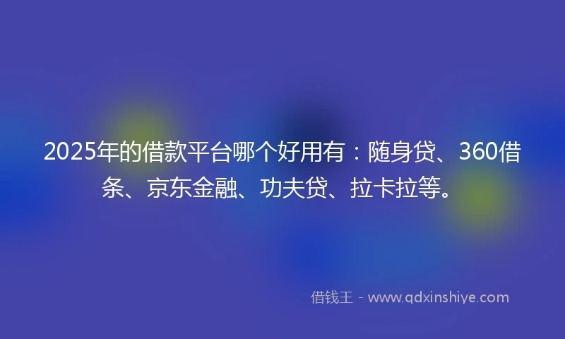 2025年的借款平台哪个好用有：随身贷、360借条、京东金融、功夫贷、拉卡拉等。