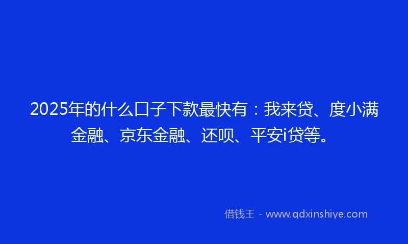 2025年的什么口子下款最快有：我来贷、度小满金融、京东金融、还呗、平安i贷等。