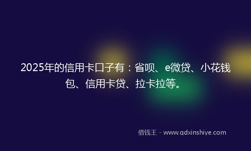 2025年的信用卡口子有：省呗、e微贷、小花钱包、信用卡贷、拉卡拉等。