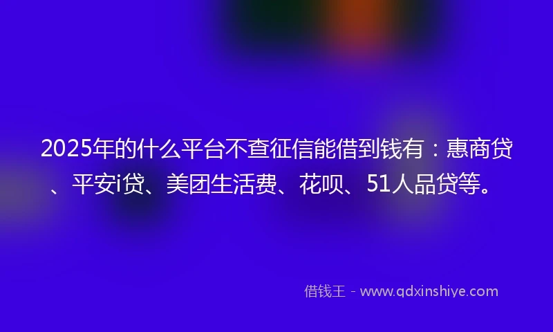2025年的什么平台不查征信能借到钱有：惠商贷、平安i贷、美团生活费、花呗、51人品贷等。