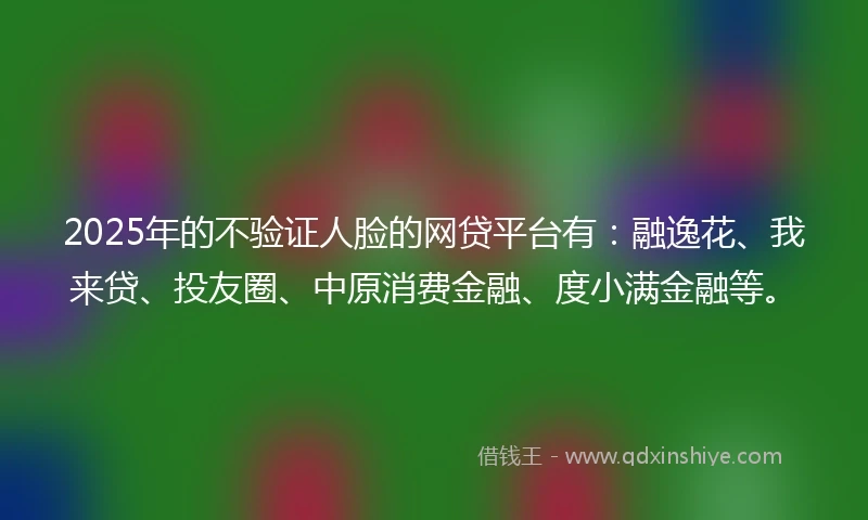 2025年的不验证人脸的网贷平台有：融逸花、我来贷、投友圈、中原消费金融、度小满金融等。