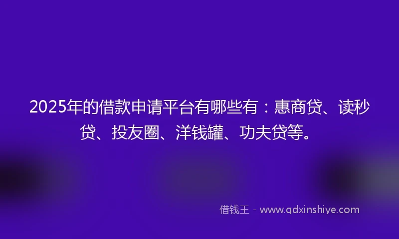 2025年的借款申请平台有哪些有：惠商贷、读秒贷、投友圈、洋钱罐、功夫贷等。