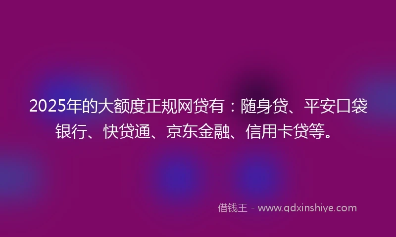 2025年的大额度正规网贷有：随身贷、平安口袋银行、快贷通、京东金融、信用卡贷等。