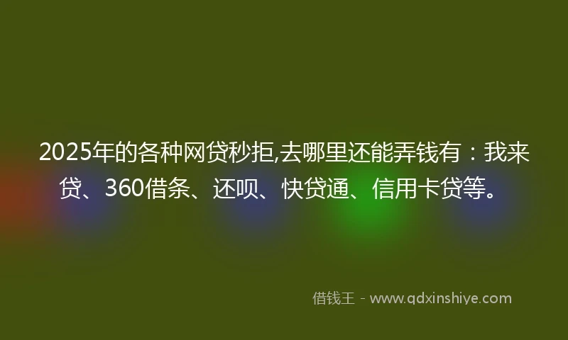 2025年的各种网贷秒拒,去哪里还能弄钱有：我来贷、360借条、还呗、快贷通、信用卡贷等。