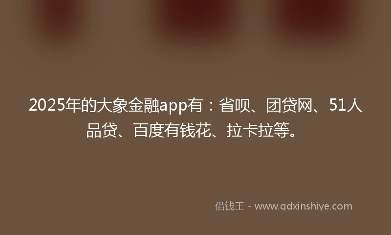 2025年的大象金融app有：省呗、团贷网、51人品贷、百度有钱花、拉卡拉等。