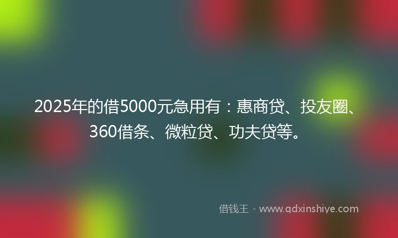 2025年的借5000元急用有：惠商贷、投友圈、360借条、微粒贷、功夫贷等。