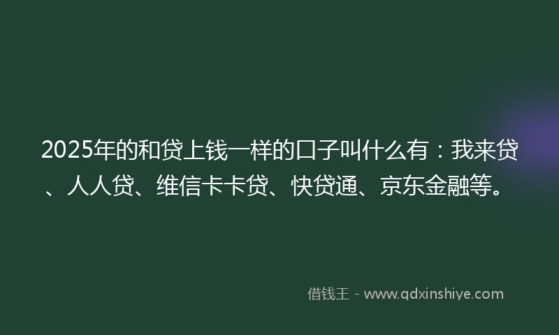 2025年的和贷上钱一样的口子叫什么有:我来贷、人人贷、维信卡卡贷、快贷通、京东金融等。