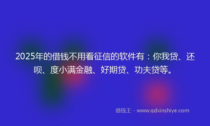 2025年的借钱不用看征信的软件有：你我贷、还呗、度小满金融、好期贷、功夫贷等。
