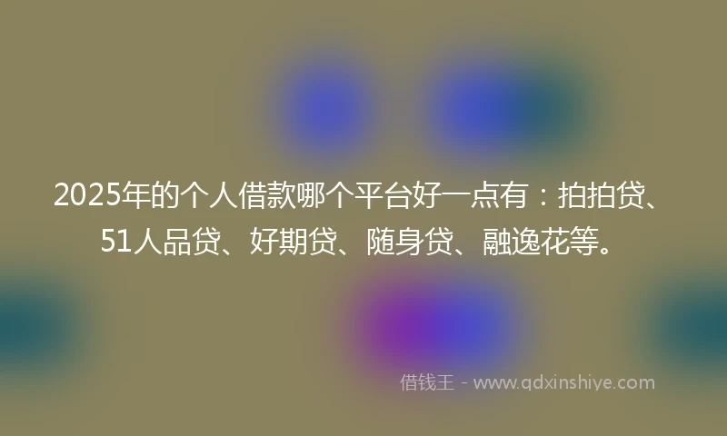 2025年的个人借款哪个平台好一点有：拍拍贷、51人品贷、好期贷、随身贷、融逸花等。