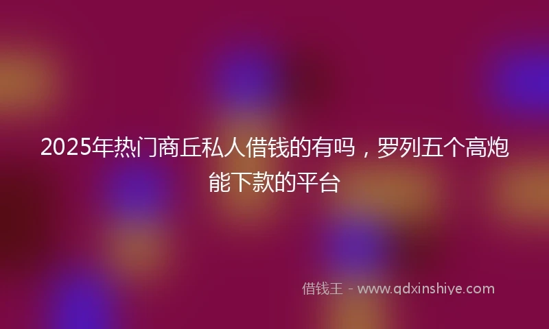 2025年热门商丘私人借钱的有吗，罗列五个高炮能下款的平台