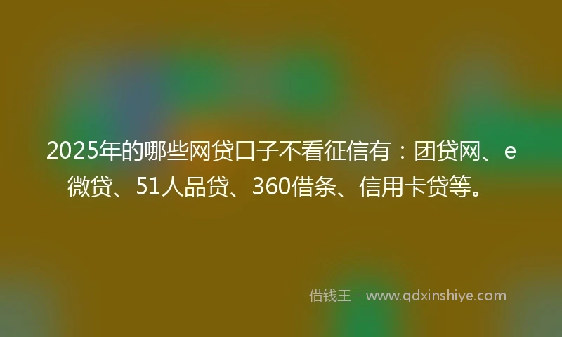 2025年的哪些网贷口子不看征信有:团贷网、e微贷、51人品贷、360借条、信用卡贷等。